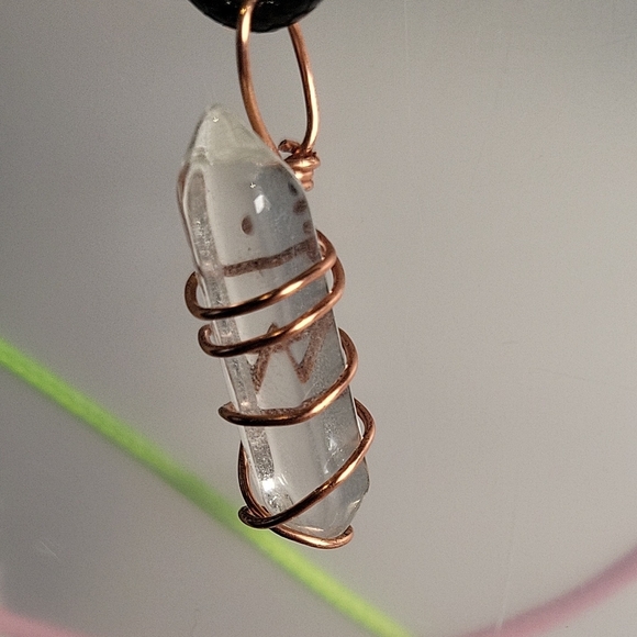 Jewelry - Elegant Clear Quartz Pendant with Copper Wire Wrap